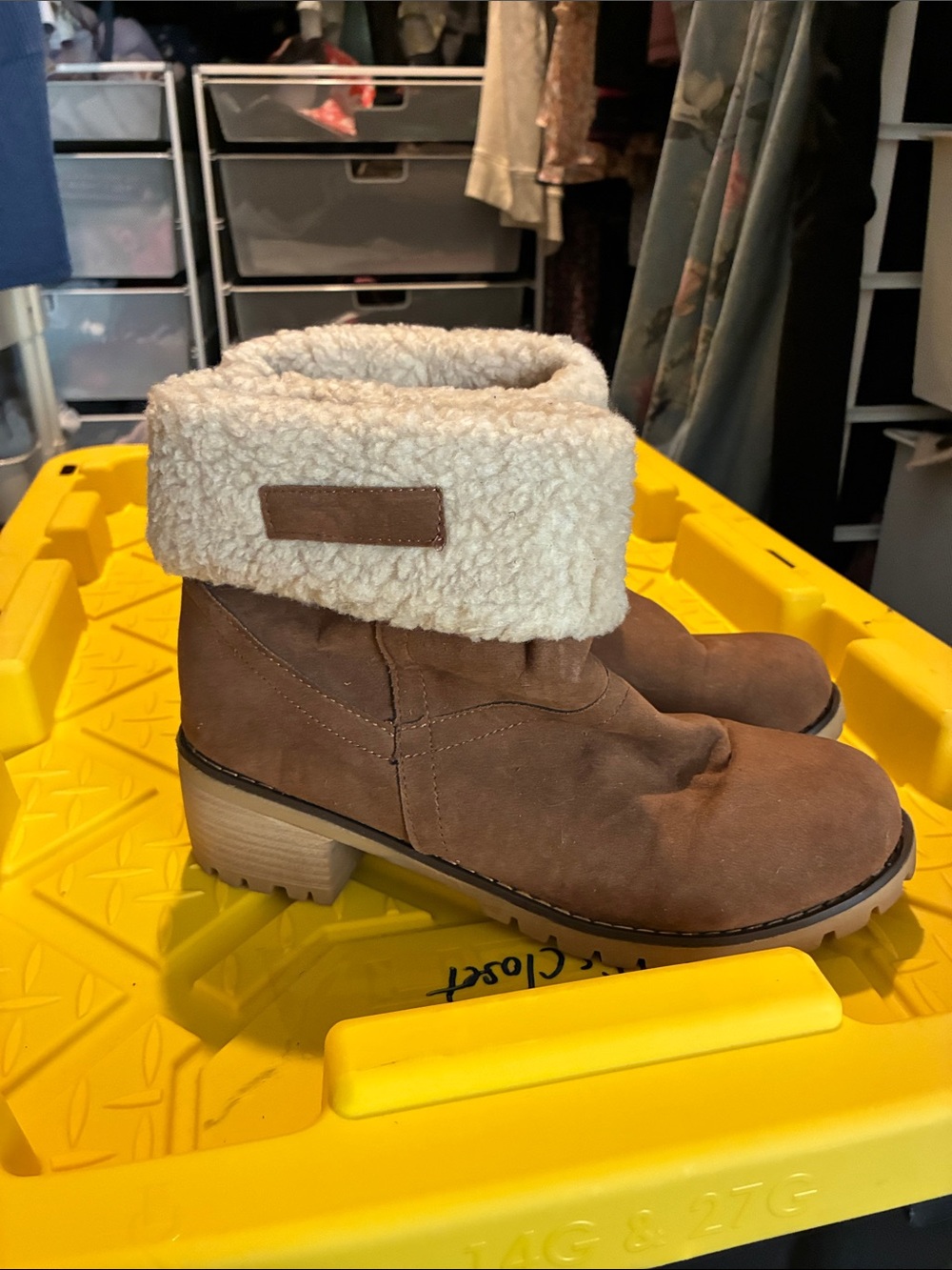 Unlisted Brown Suede Sherpa Cuff Ankle Boots